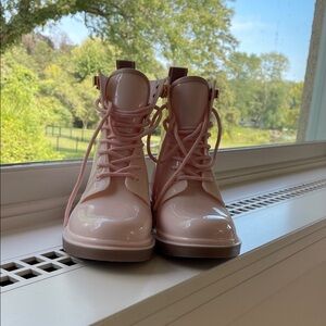 Michael Kors Pink Combat Lace-Up Rain Boots